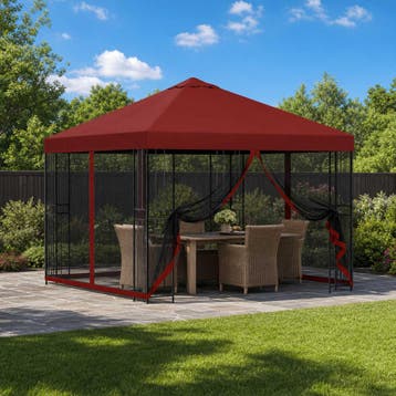 vidaXL Tuin Gazebo met Zijwanden 3 x 3 m Bordeauxrood, Verzenden, Nieuw