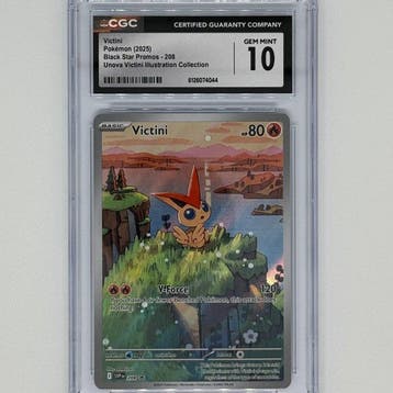 Pokémon - 1 Graded card - Victini 208 Promo card, Full art,, Hobby en Vrije tijd, Nieuw