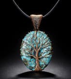 turkoois - Tree of Life - koper - 5,3 cm - Hanger