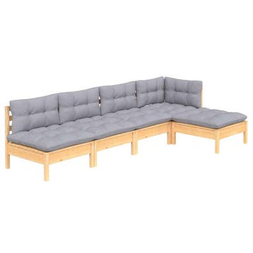 vidaXL 5-delige Loungeset met grijze kussens grenenhout, Verzenden, Nieuw, 5 zitplaatsen, Loungeset