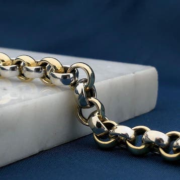 Bicolor gouden jasseron schakelarmband, Ophalen of Verzenden, Gebruikt, Goud, Goud