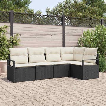 vidaXL Bankstel 5 st Zwart poly rattan, Verzenden, Nieuw, 5 zitplaatsen