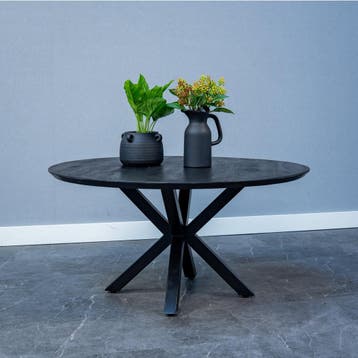 Salontafel Mangohout Tess Rond 90 Zwart, Verzenden, Rond, Nieuw, Industriële meubels