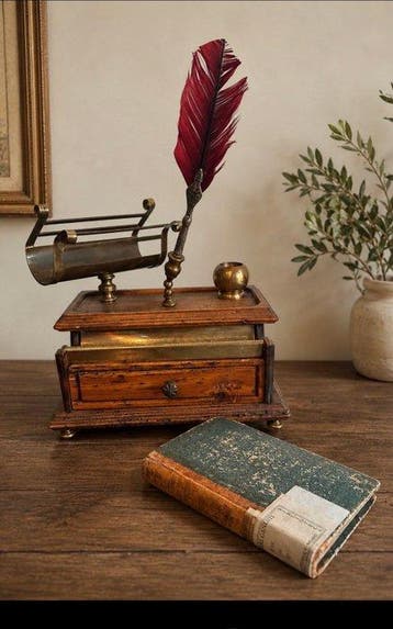 Inktpot - Hout, Messing