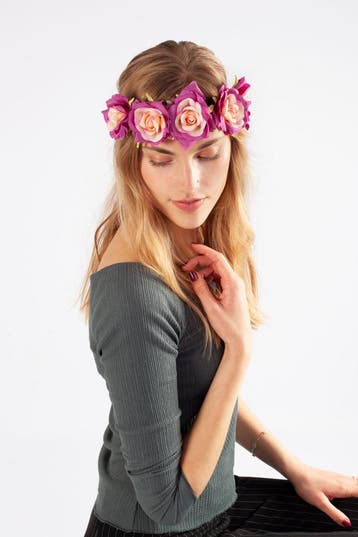 KIMU® Bloemenkrans Haar Rozenkrans Paars Lichtroze Roze Bloe, Ophalen of Verzenden, Nieuw, Carnaval, Accessoires