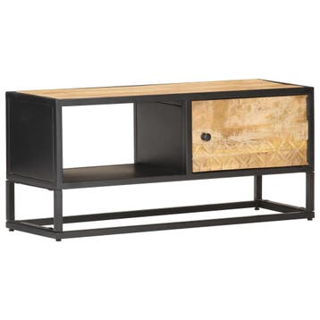 vidaXL Tv-meubel met bewerkte deur 90x30x40 cm ruw mangohout, Verzenden, Nieuw, 50 tot 100 cm, Minder dan 100 cm
