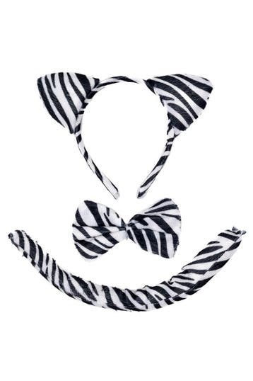 KIMU® Zebra Tijger Haarband Oren Strik Staart Diadeem Set Zw, Ophalen of Verzenden, Nieuw, Carnaval, Accessoires