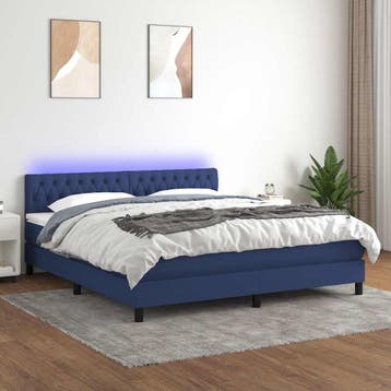 vidaXL Boxspring met matras en LED stof blauw 180x200 cm, Eenpersoons, Nieuw, 80 cm, 200 cm