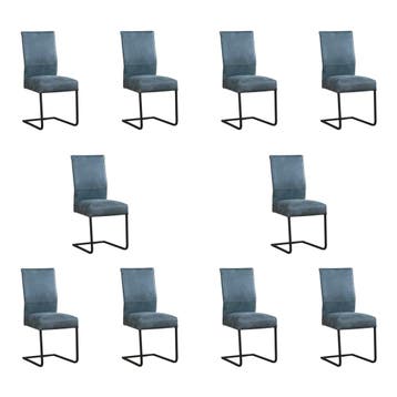 Set van 10 Leren eetkamerstoelen Remix - Kenia Denim, Ophalen of Verzenden, Nieuw, Leer, Vijf, Zes of meer stoelen