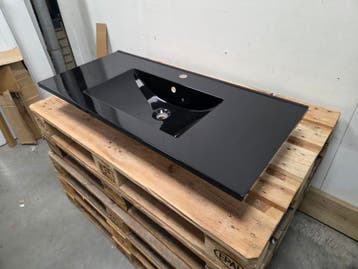 Wastafel 101 x 46 cm glans zwart polybeton met 1 kraangat, Ophalen of Verzenden, Nieuw, Bad
