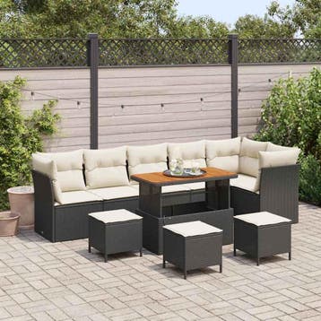 vidaXL Tuinbankenset 10 st Zwart poly rattan, Verzenden, Nieuw, Rotan, Meer dan 8 zitplaatsen