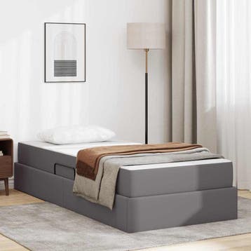 vidaXL Opslag bed met matras met opslag 2 st Grijs Leer, Verzenden, Nieuw, Grijs