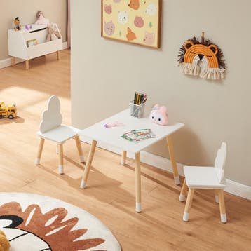 Kindertafelset Hovle met 2 stoelen wolkdesign wit en naturel, Verzenden, Nieuw