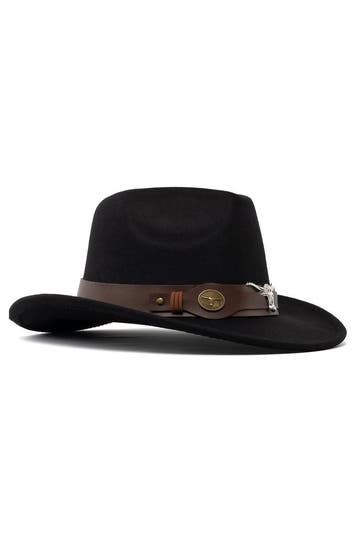 KIMU® Cowboyhoed Zwart Wolvilt Stier Zwarte Cowboy Western H, Ophalen of Verzenden, Nieuw, Overige maten, Carnaval