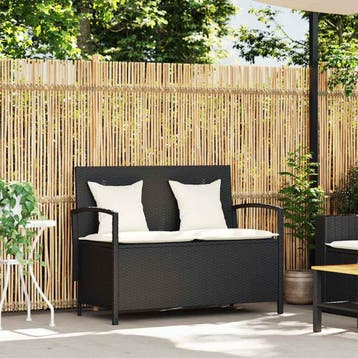 vidaXL Tuinbank met kussen poly rattan zwart, Verzenden, Nieuw