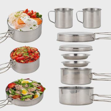 8-delige Camping Kookset RVS - Pannenset, Mokken en Borden v, Verzenden, Nieuw
