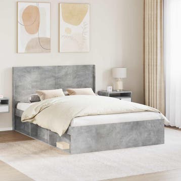 vidaXL Bedframe met opbergruimte en hoofdbord Betongrijs 140, Verzenden, Nieuw, Grijs, Hout