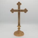 Reliekkruis met heilig kruis reliek - Messing - 1850-1900, Antiek en Kunst
