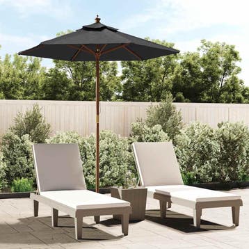vidaXL Parasol met houten paal 196x231 cm zwart, Verzenden, Nieuw, 1 tot 2 meter