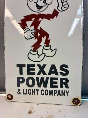 Texas Power & Light Company – Emaille Reclamebord - Emaille