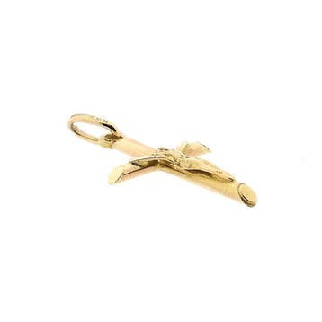 Gouden hanger van een kruis met corpus (Hanger of bedel), Ophalen of Verzenden, Gebruikt, Goud, Overige merken