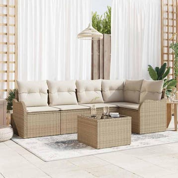 vidaXL Tuin Sofa Set met opslag 6 pcs Beige poly rattan, Verzenden, Nieuw, Rotan, 6 zitplaatsen
