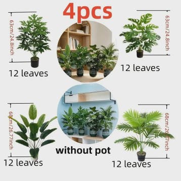 Set van 4 Grote Kunst Areca Palm Planten met 48 Bladeren - T, Huis en Inrichting, Kamerplanten, Verzenden