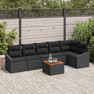 vidaXL Tuinbankenset 7 st Zwart poly rattan, Verzenden, Nieuw, 7 zitplaatsen