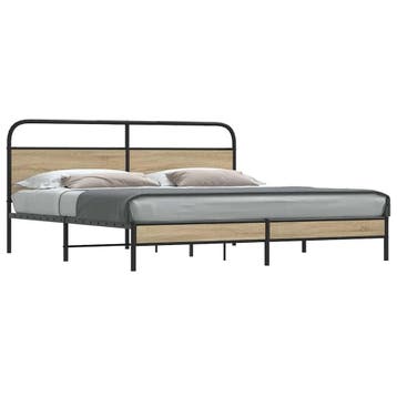 vidaXL Bedframe zonder matras metaal gerookt eikenkleurig, Huis en Inrichting, Eenpersoons, Verzenden, Nieuw, 80 cm