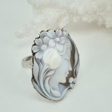 Zilver - Ring - Handgesneden camee