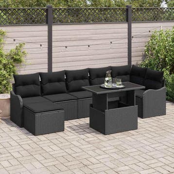 vidaXL Tuin Sofa Set 8 st Zwart [Synthetisch]: Poly Rattan, Verzenden, Nieuw, Rotan, 8 zitplaatsen