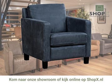 Leren fauteuil Smart - Kenia Denim (blauw) - Poten hout, Nieuw, Ophalen of Verzenden, Bohemian, Eigentijds, Modern, Retro, 50 tot 75 cm
