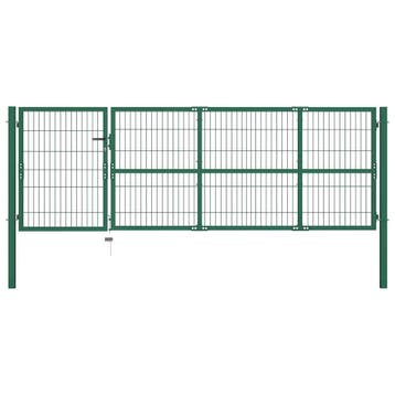 vidaXL Tuinhekpoort met palen 350x100 cm staal groen, Verzenden, Nieuw