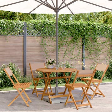 vidaXL 5-delige Tuinset massief hout en stof taupe, Verzenden, Nieuw, Hardhout, Tuinset