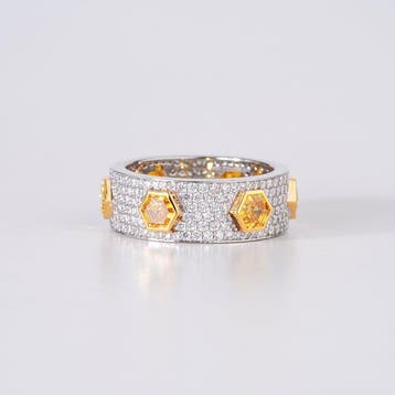 Ring - 14 karaat Witgoud - 4.03ct. tw. Geel Diamant (Fancy, Nieuw