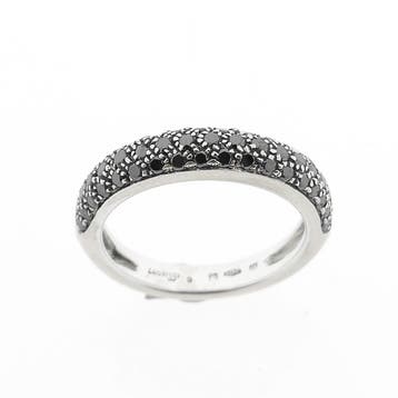 Witgouden pavé ring met zwarte diamanten; 0,55 ct., 18 tot 19, Gebruikt, Ophalen of Verzenden, Met edelsteen