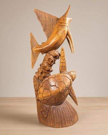 sculptuur, Scultura in legno – Pesce vela e tartaruga