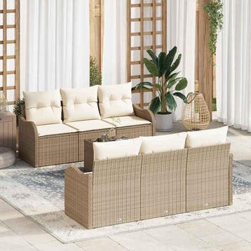vidaXL Tuin Sofa Set 7 st 6-Aantal zitplaatsen Beige en, Verzenden, Nieuw, 7 zitplaatsen