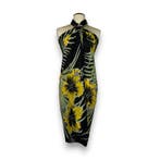 Sarong / pareo - Strandkleding wikkelrok - Zwart / gele bloe, Kleding | Dames, Ophalen of Verzenden, Nieuw