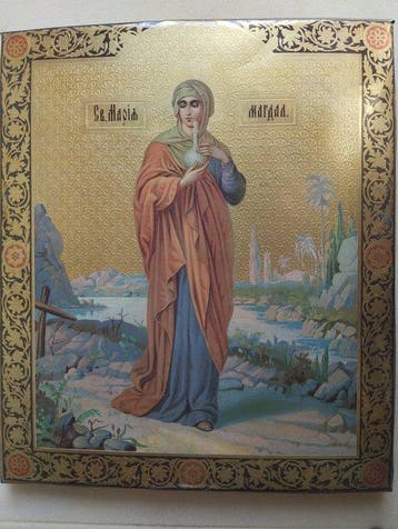 Icoon - Sint Maria Magdalena - hout,metaal, Antiek en Kunst