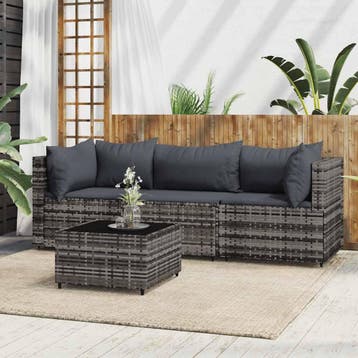 vidaXL 4-delige Loungeset met kussens poly rattan grijs, Tuin en Terras, Verzenden, Nieuw, Loungeset
