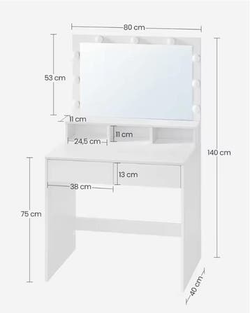 Kaptafel met LED Spiegel – Make-up Tafel met 2 Lades, Huis en Inrichting, Tafels | Kaptafels, Verzenden, Nieuw