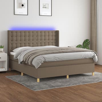 vidaXL Boxspring met matras en LED stof taupe 180x200 cm, Eenpersoons, Verzenden, Nieuw, 80 cm