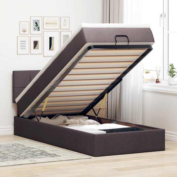 vidaXL Bed met matras 100x200 cm stof donkerbruin, 100 cm, Eenpersoons, Bruin, Verzenden