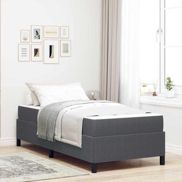 vidaXL Bedframe met matras Donkergrijs 90 x 200 cm Stof, Eenpersoons, Verzenden, Nieuw, Stof