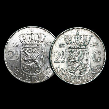 Nederland. Silver 2x 2½ Gulden (Juliana) Coins 1959/1962