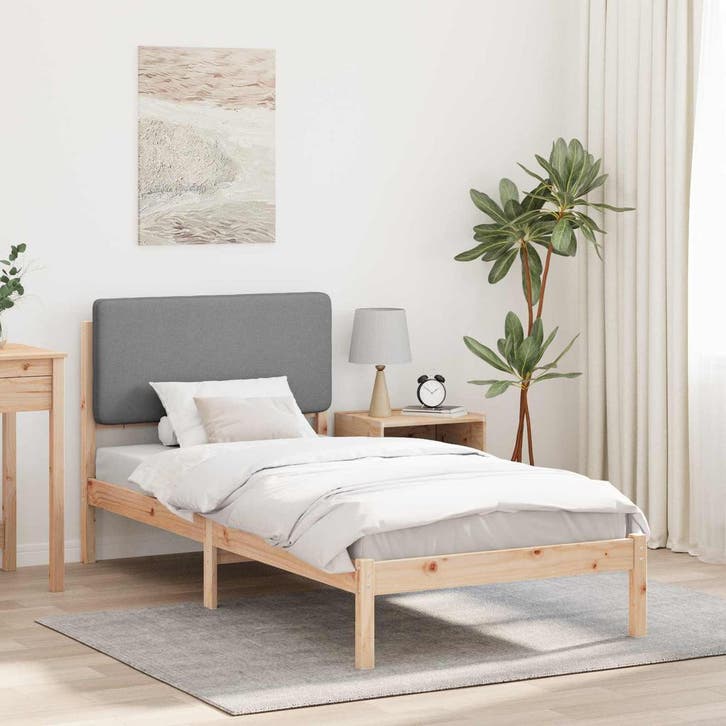 vidaXL Bedframe met Gevoerd Hoofdgedeelte Lichtgrijs 90 x, Huis en Inrichting, Slaapkamer | Bedden, Nieuw, Hout, Verzenden
