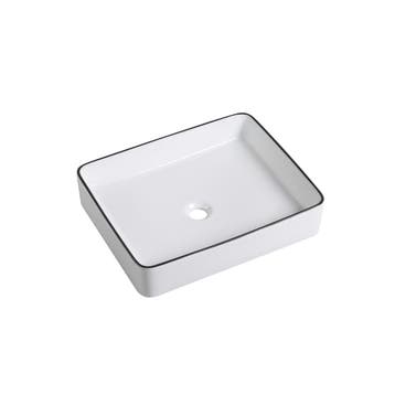 Wastafel Elena 50x40x11cm glans wit met zwarte lijn, Verzenden, Nieuw