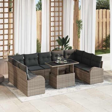 vidaXL Tuin Sofa Set 10 st Grijs poly rattan, Verzenden, Nieuw, Rotan, Meer dan 8 zitplaatsen