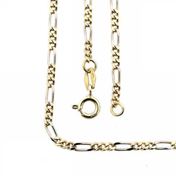 Bicolor gouden Figaro schakelketting, Ophalen of Verzenden, Gebruikt, Goud, Goud